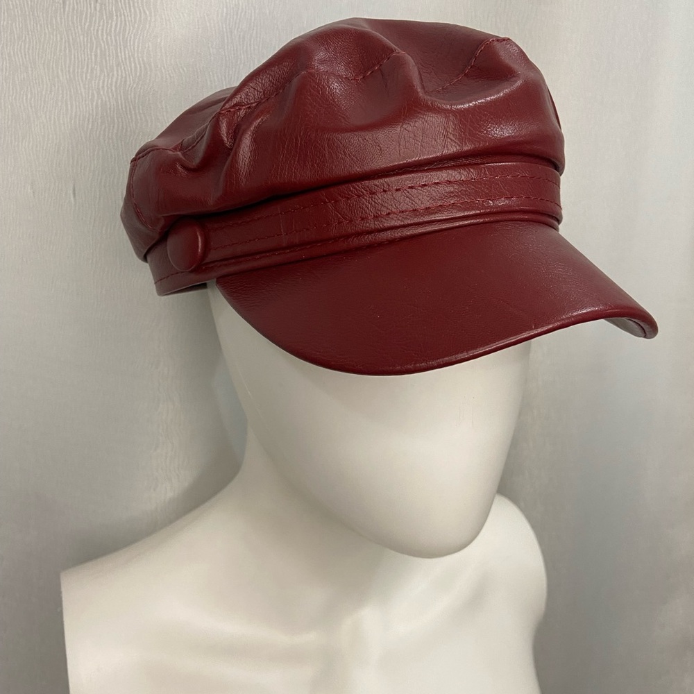 Stylish Red Leather Cap